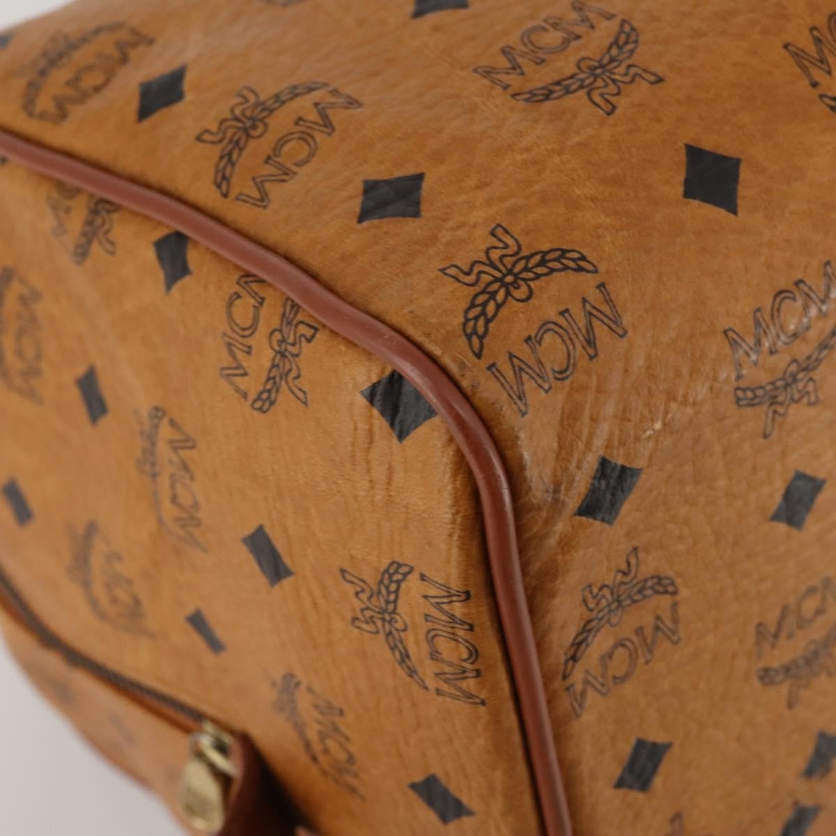 MCM Vicetos Logogram Boston Brown Leather Travel Bag Bag (Pre-Owned)