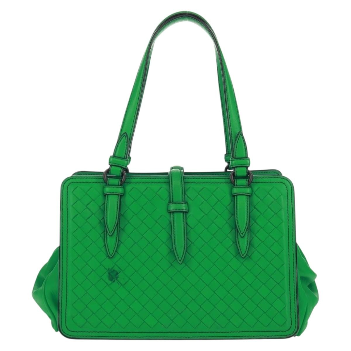 Bottega Veneta Intrecciato Leather Green Leather Handbag (Pre-Owned)