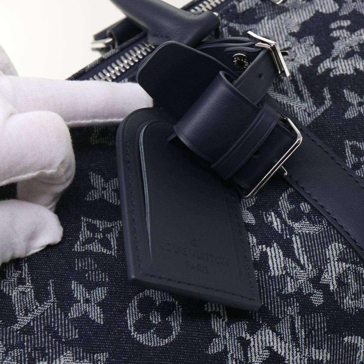 Louis Vuitton Keepall Bandouliere Monogram Tapestry Canvas Navy Canvas Bag (Pre-Owned)
