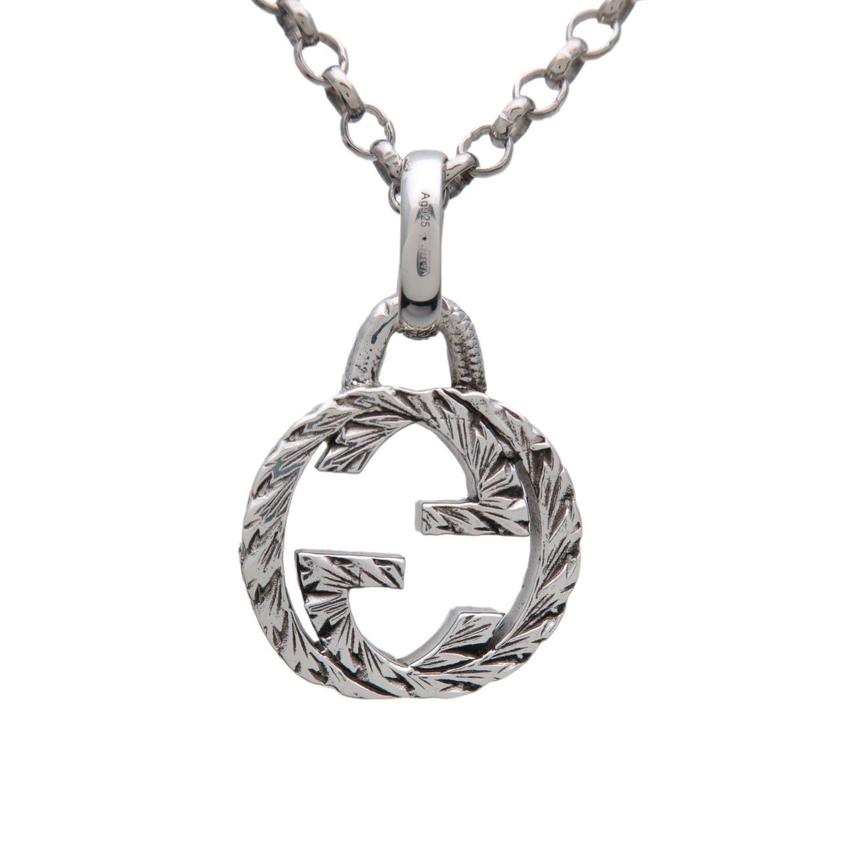 Gucci Engraved Interlocking G Chain Link Pendant Sterling Silver Silver Silver Necklace Jewelry (Pre-Owned)