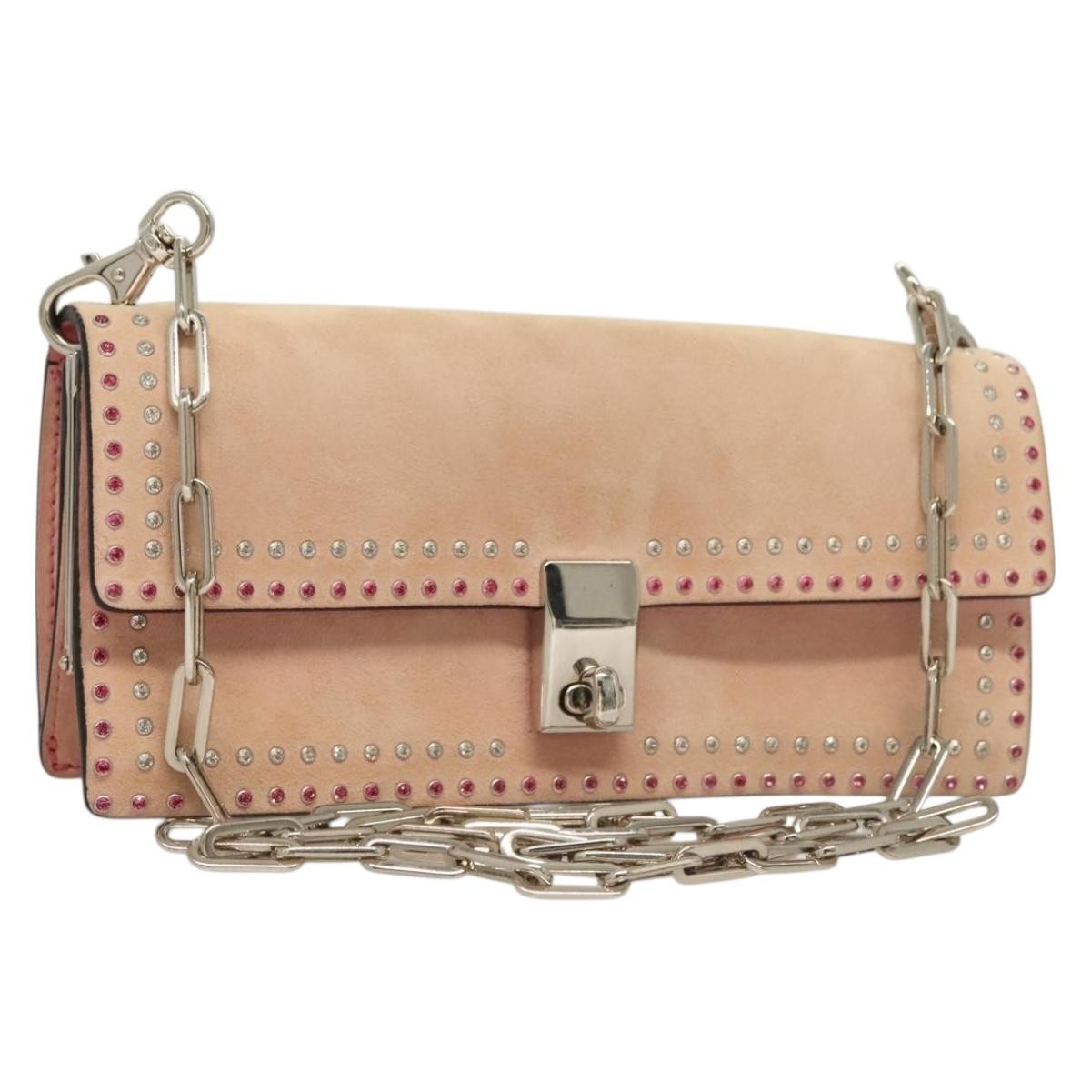 Valentino Garavani Turnlock Chain Suede Pink Suede Shoulder Bag Bag (Pre-Owned)