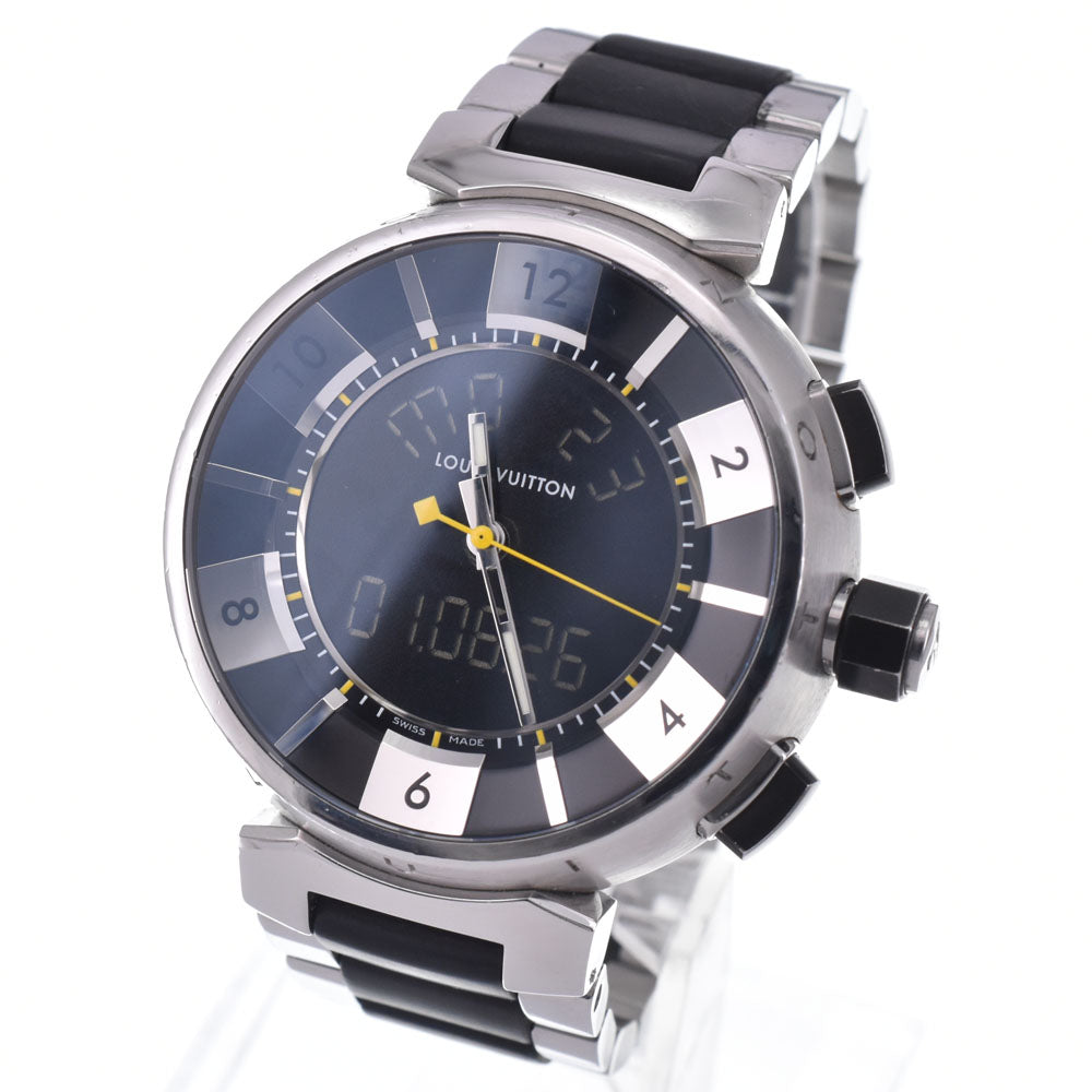 Louis Vuitton Tambour Quartz Stainless Steel And Monogram Rubber Watch (Pre-Owned)