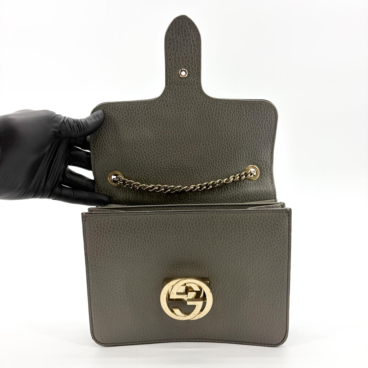 Gucci Interlocking Leather Gold Leather Shoulder Bag Bag (Pre-Owned)