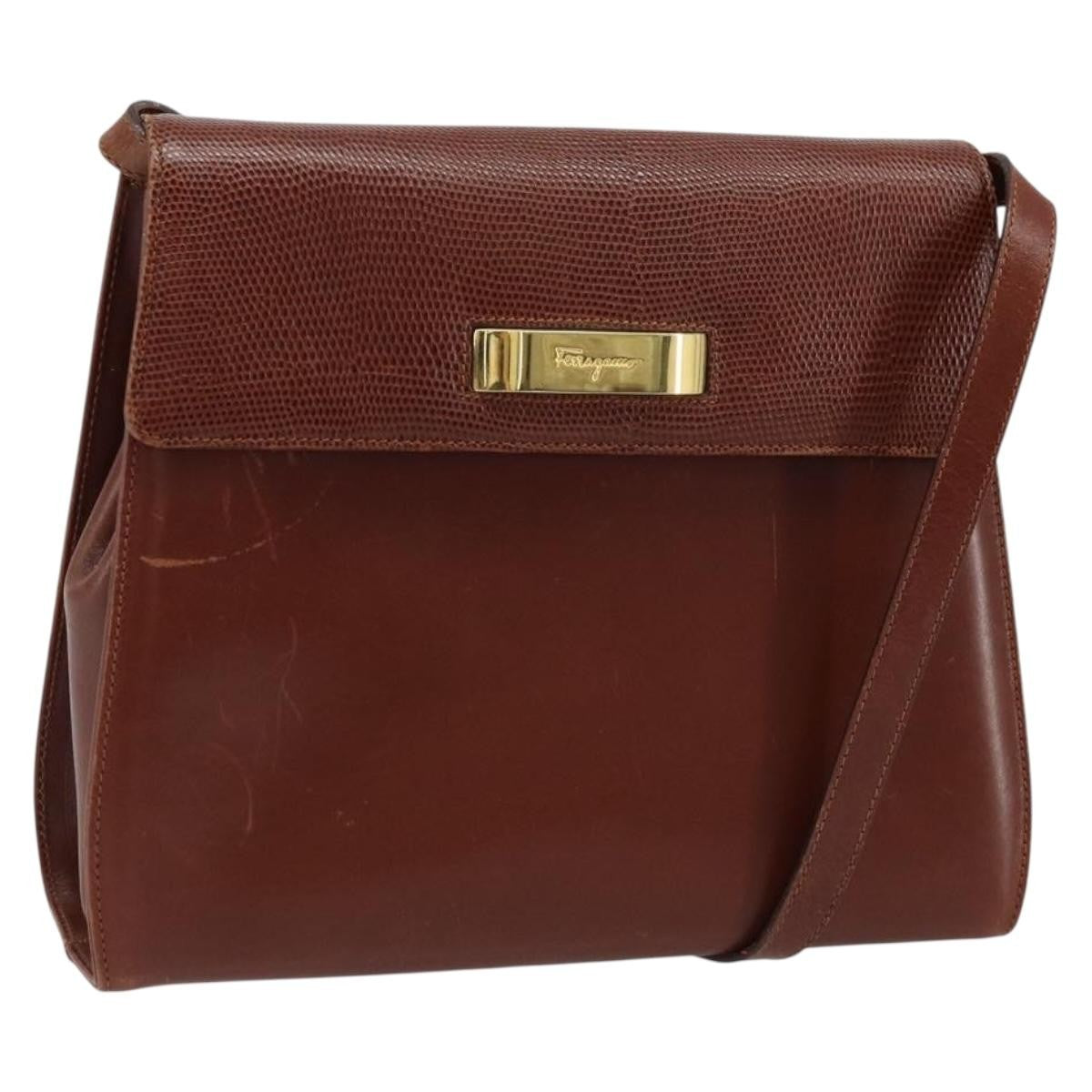 Salvatore Ferragamo Gancini Leather Brown Leather Shoulder Bag Bag (Pre-Owned)