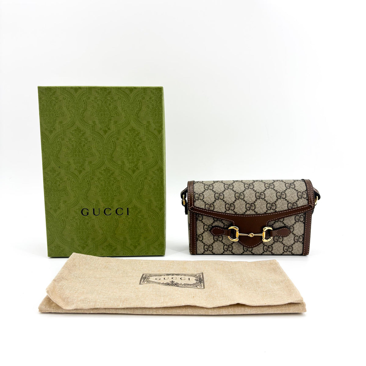 Gucci Horsebit 1955 Flap Gg Coated Canvas Brown Canvas Crossbody Bag Bag (Pre-Owned)