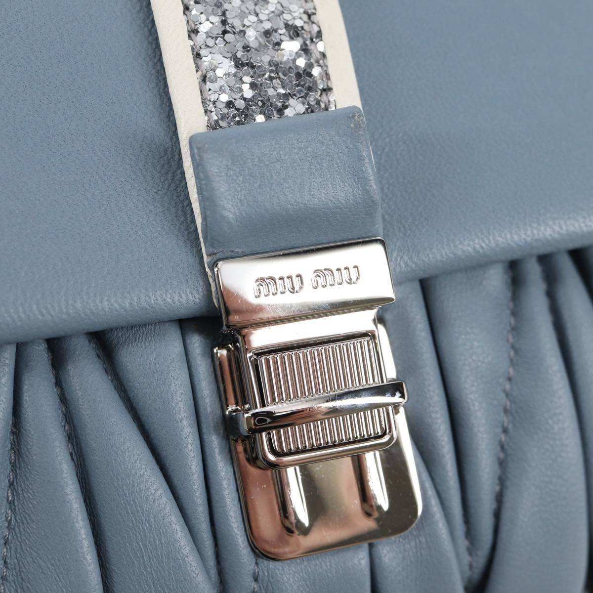 Miu Miu Madras Chain Clutch Matelasse Leather With Glitter Blue Leather Shoulder Bag Bag (Pre-Owned)
