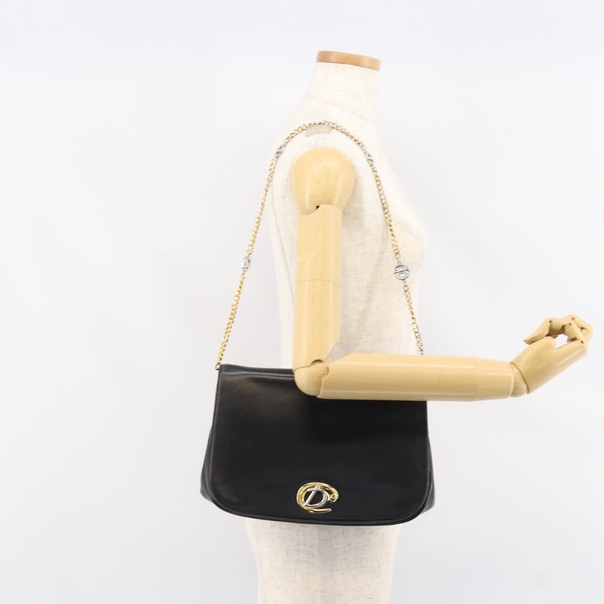 Christian Dior Vintage Chain Flap Diorissimo Canvas Black Leather Shoulder Bag Bag (Pre-Owned)