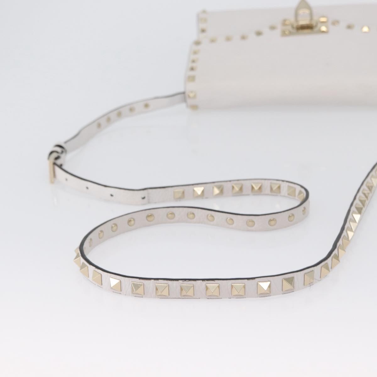 Valentino Garavani Rockstud Flip Lock Flap Leather White_Gold Leather Shoulder Bag Bag (Pre-Owned)