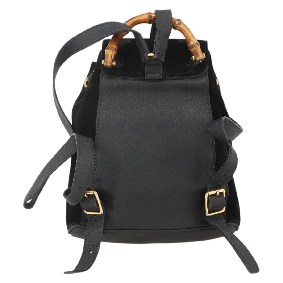 Gucci Gucci Bamboo Daim Black Denim_Jeans Backpack Bag (Pre-Owned)