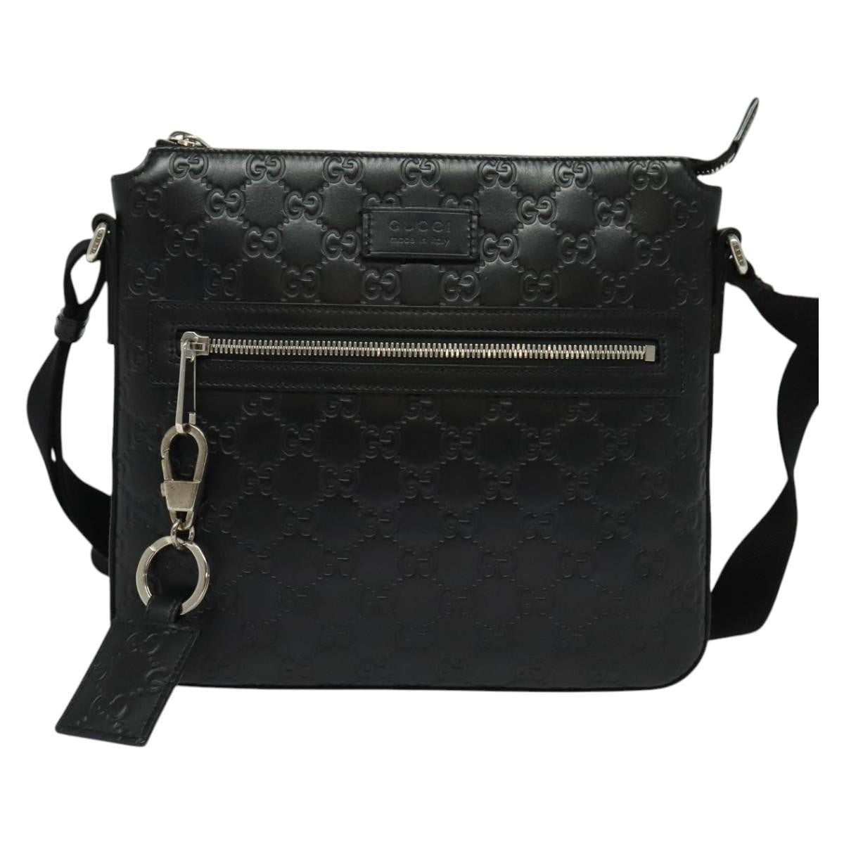 Gucci Signature Zip Messenger Guccissima Leather Black Leather Shoulder Bag Bag (Pre-Owned)