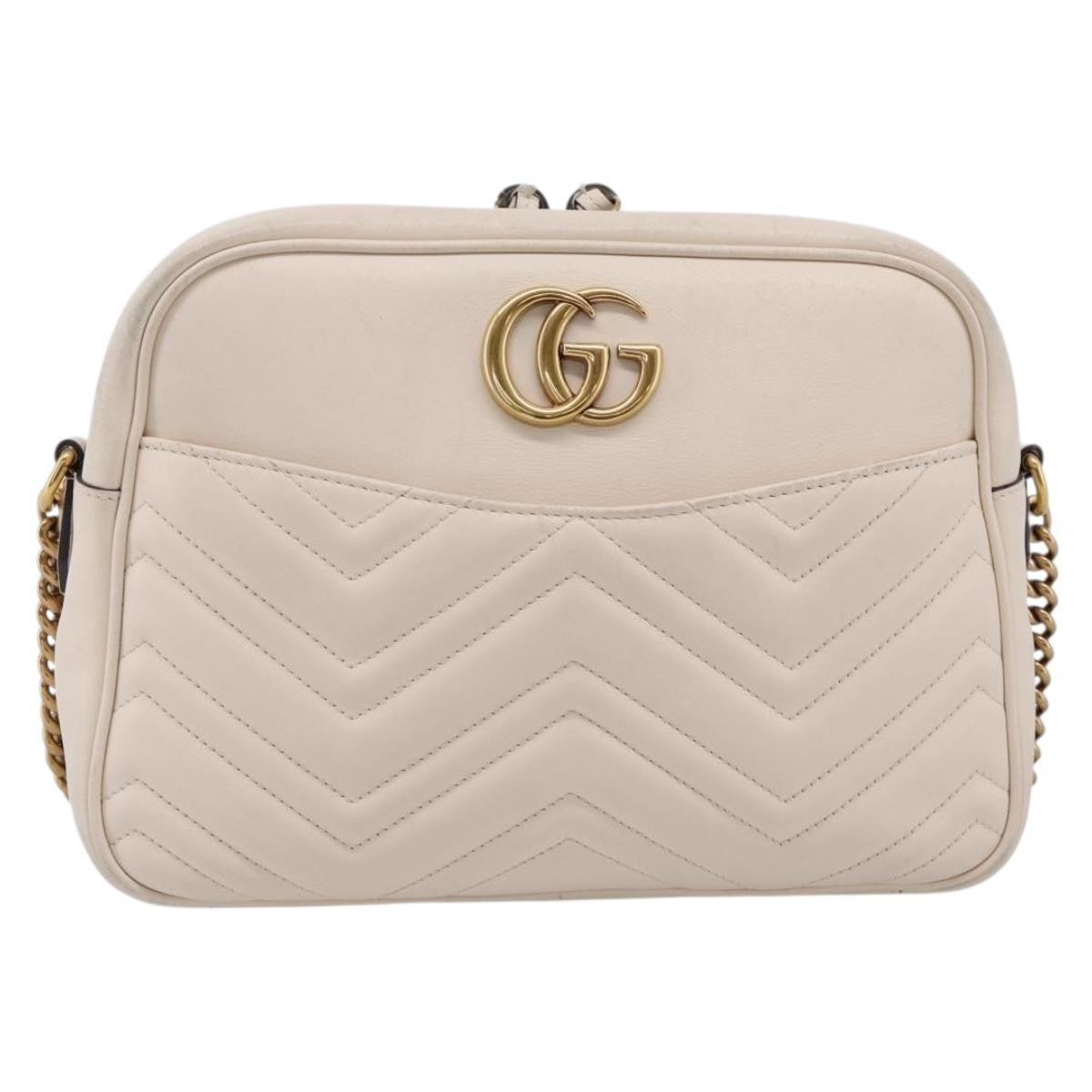 Gucci Gg Marmont Multi-Use Matelasse Leather White Leather Handbag (Pre-Owned)