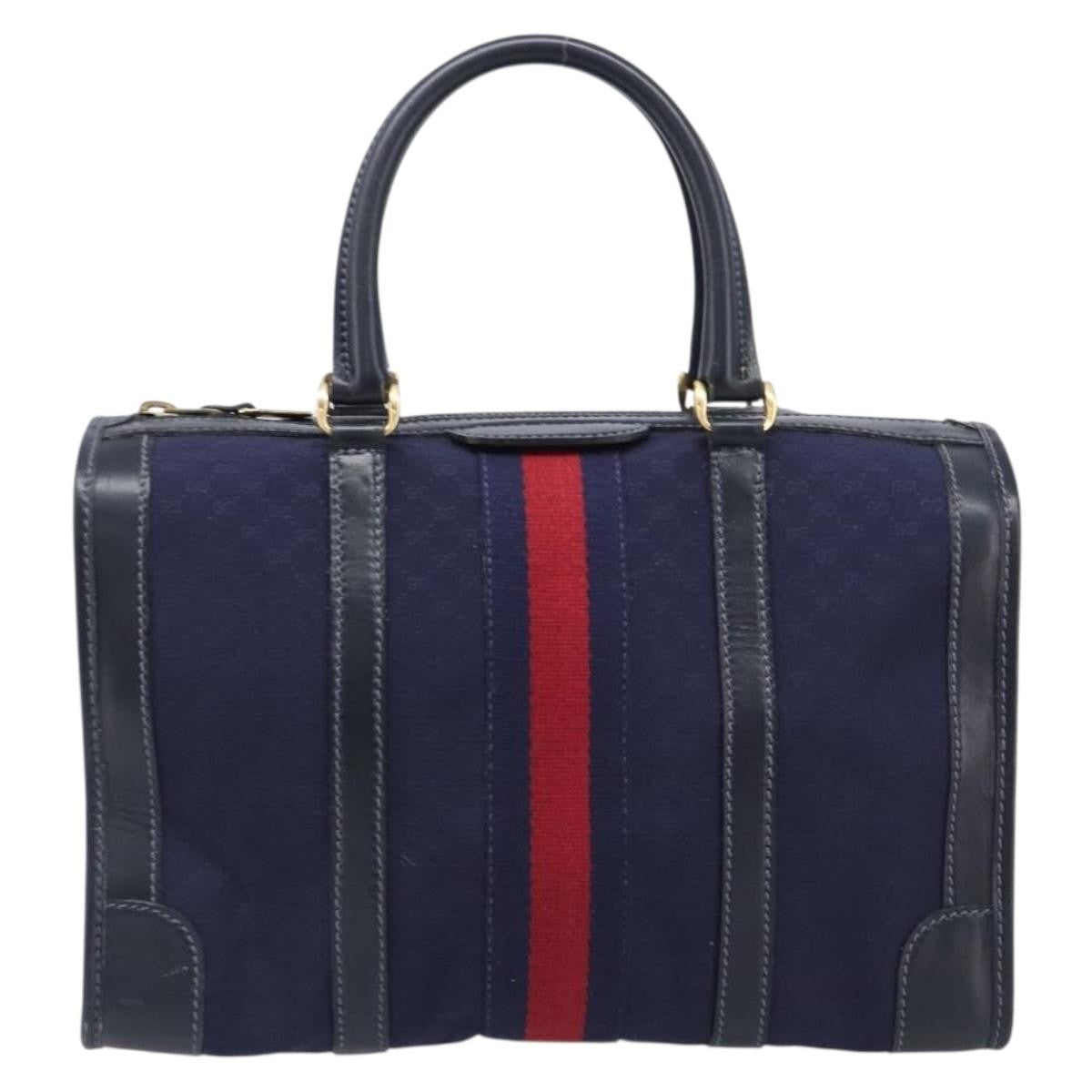 Gucci Vintage Web Boston Gg Canvas Navy Canvas Handbag (Pre-Owned)