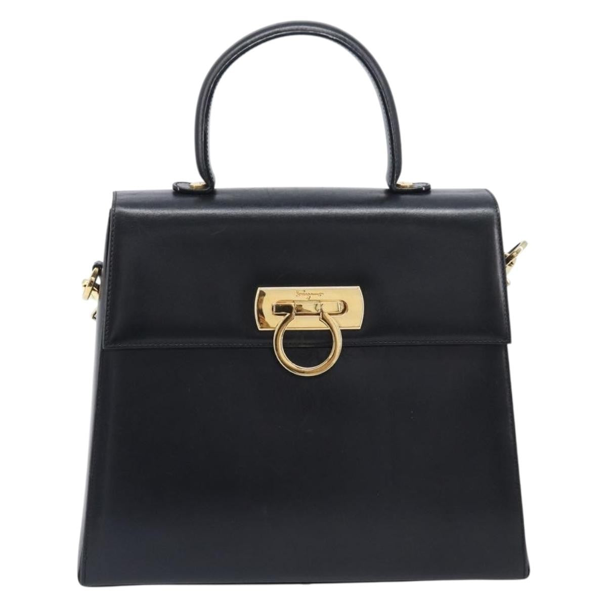 Salvatore Ferragamo Convertible Top Handle Leather Black Leather Handbag (Pre-Owned)