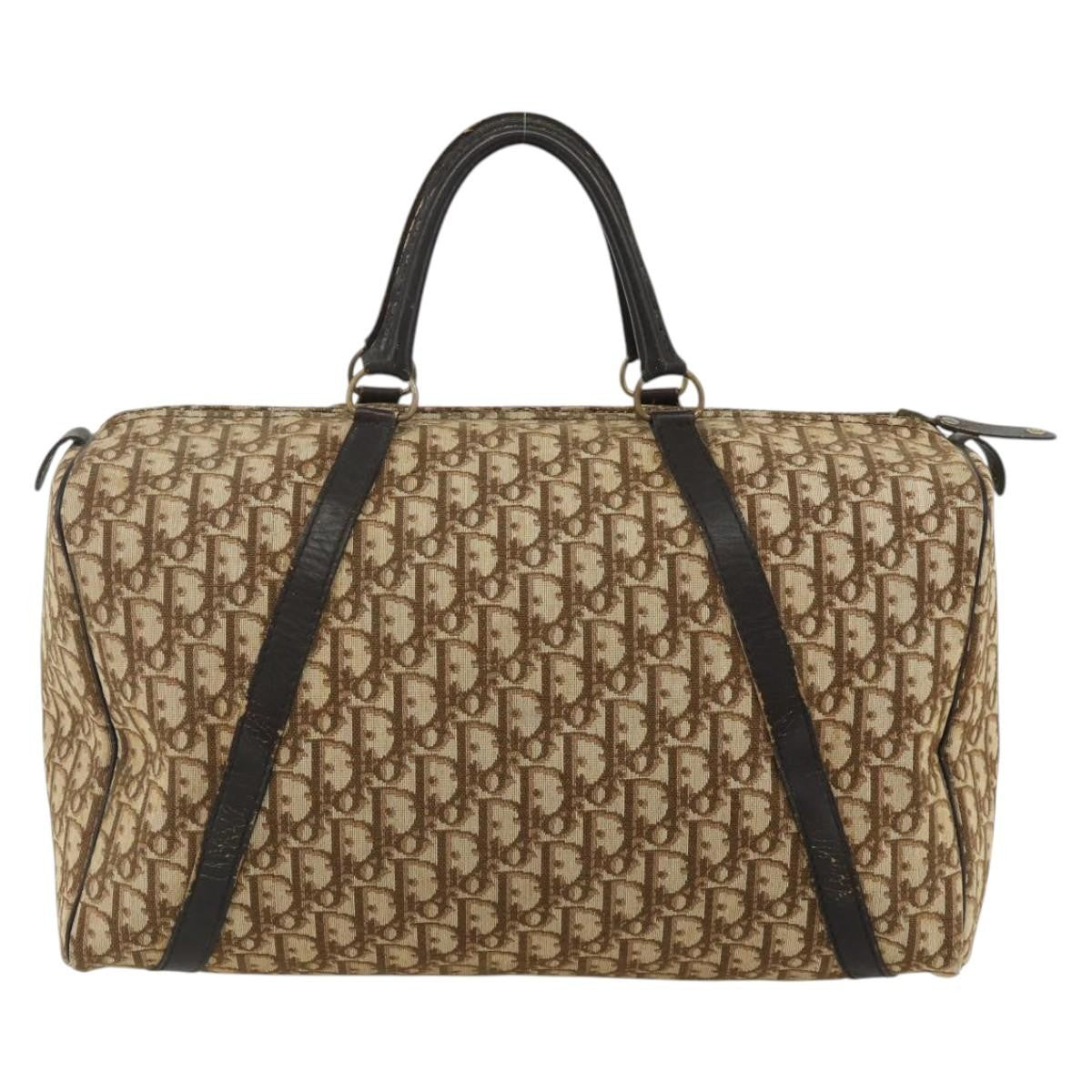 Christian Dior Vintage Trotter Boston Diorissimo Canvas Beige Canvas Handbag (Pre-Owned)