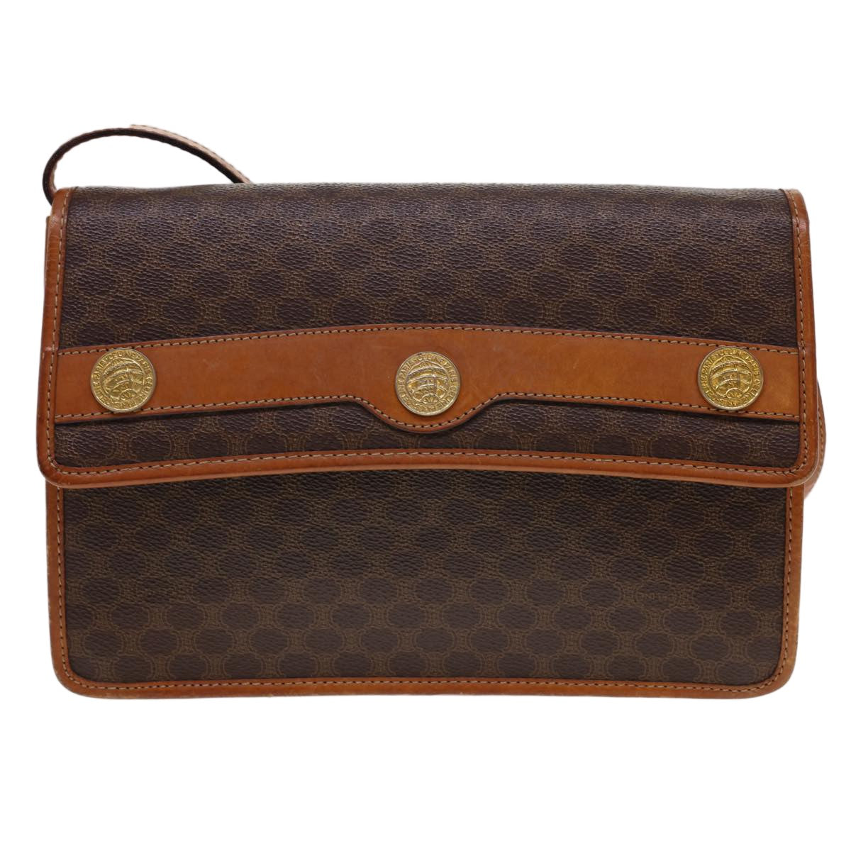 Celine Vintage Macadam Canvas And Leather Brown Canvas Shoulder Bag Bag (Pre-Owned)