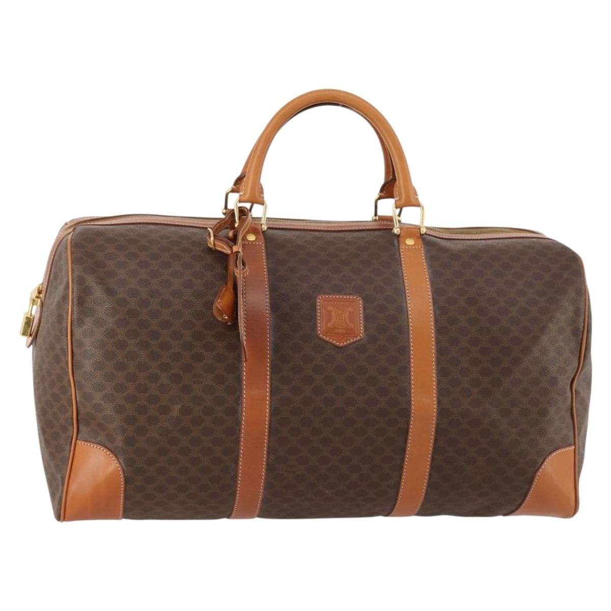 Celine Vintage Duffle Canvas And Leather Brown Canvas Travel Bag Bag (Pre-Owned)
