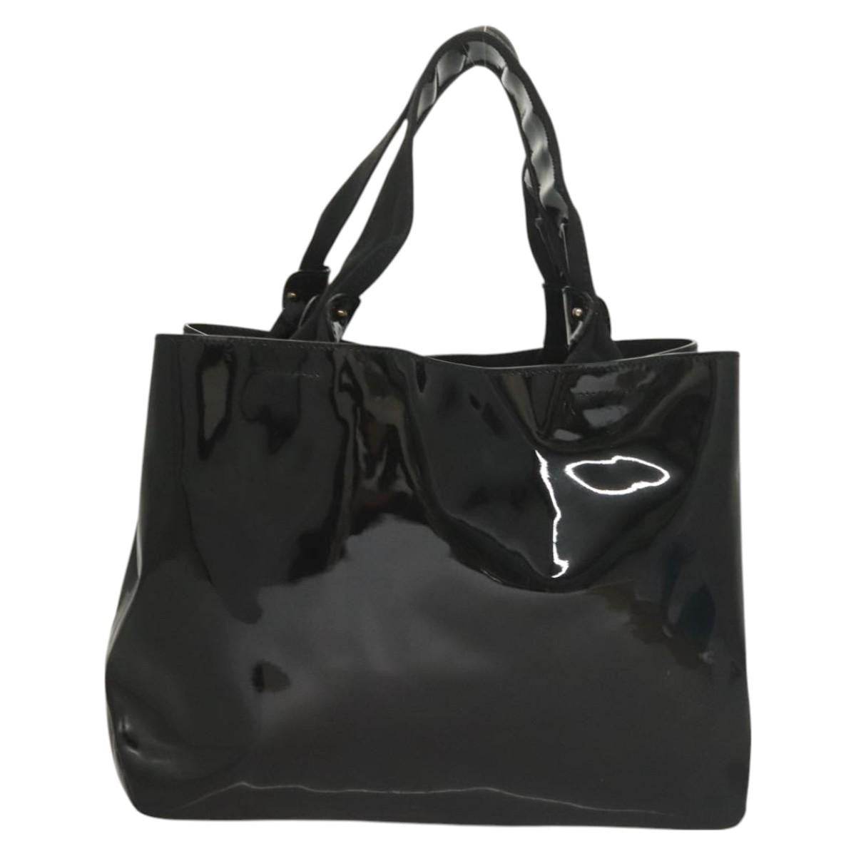 Salvatore Ferragamo Vala Patent Leather Black Patent_Leather Handbag (Pre-Owned)