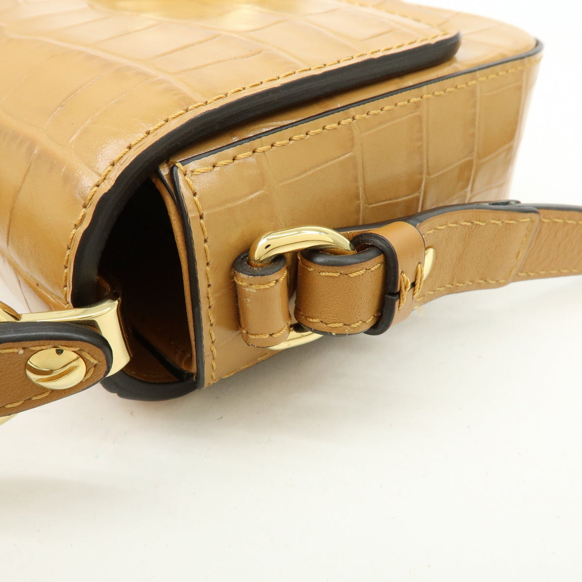 Chloe C Flap Crocodile Embossed Leather Brown Leather Handbag (Pre-Owned)