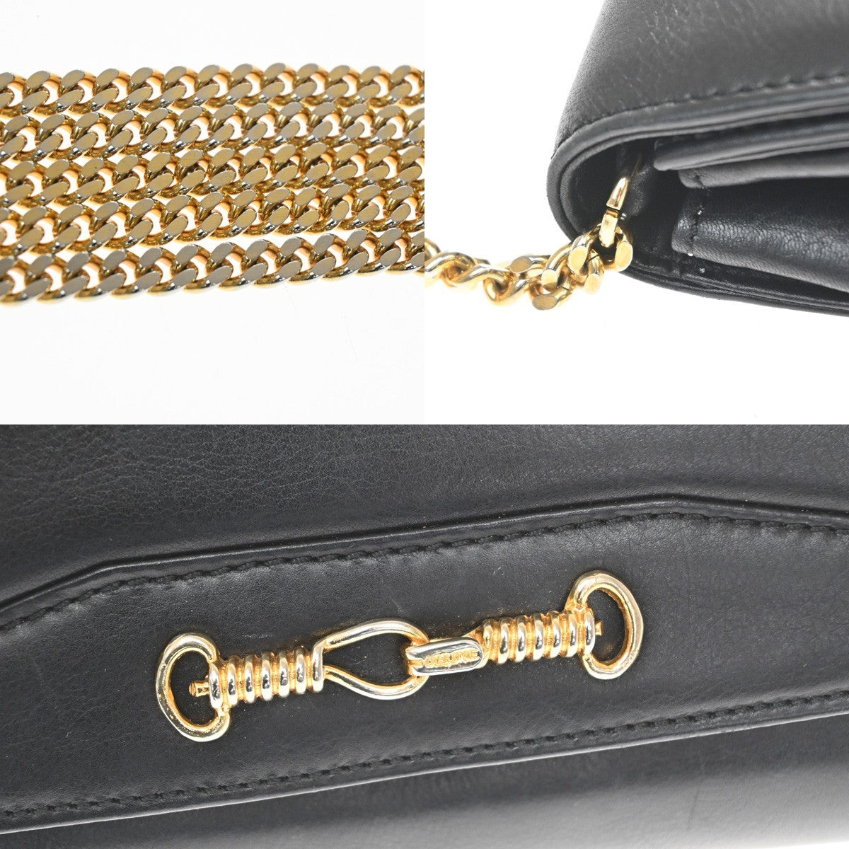 Celine Flap Shoulder Leather Black Leather Shoulder Bag Bag (Pre-Owned)