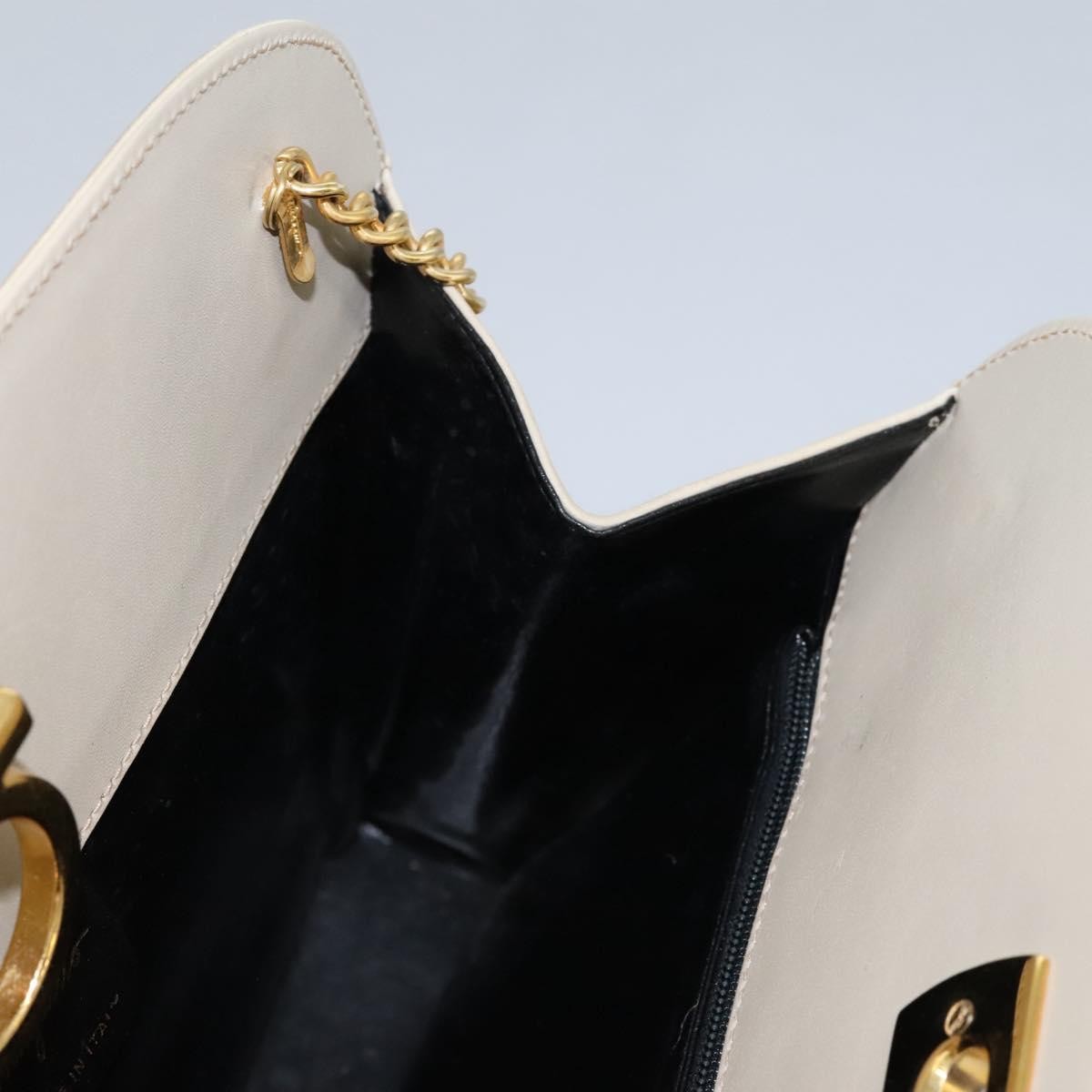 Salvatore Ferragamo Chain Gancini Jacquard With Studded Leather Beige Suede Shoulder Bag Bag (Pre-Owned)
