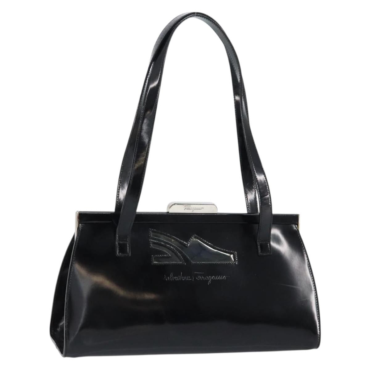 Salvatore Ferragamo Vintage Patent Leather Black Patent_Leather Tote Bag Bag (Pre-Owned)