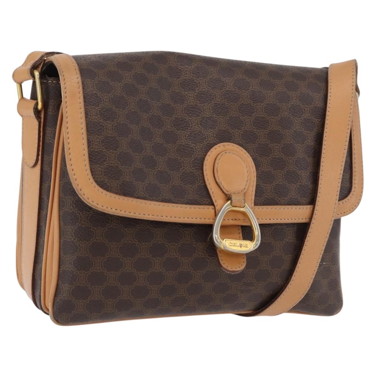 Celine Vintage Macadam Canvas And Leather Brown Canvas Shoulder Bag Bag (Pre-Owned)