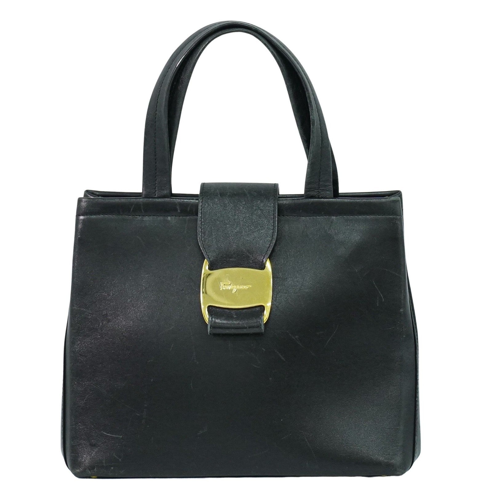 Salvatore Ferragamo Vala Leather Black Leather Handbag (Pre-Owned)