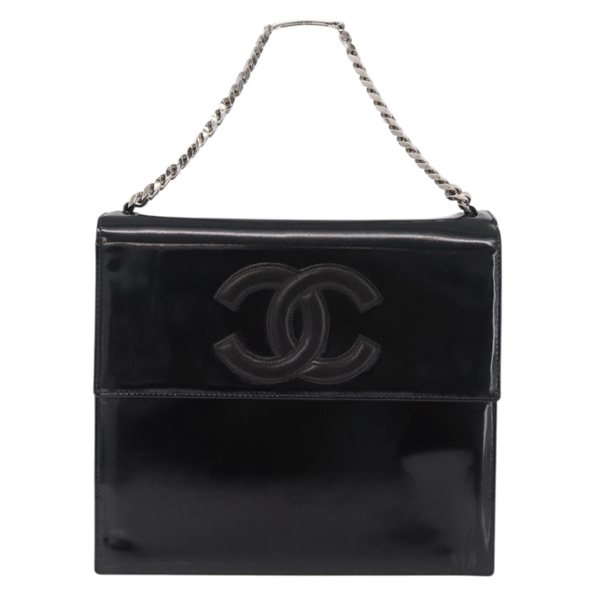 Chanel Vintage Cc Box Flap Leather Black Patent_Leather Handbag (Pre-Owned)