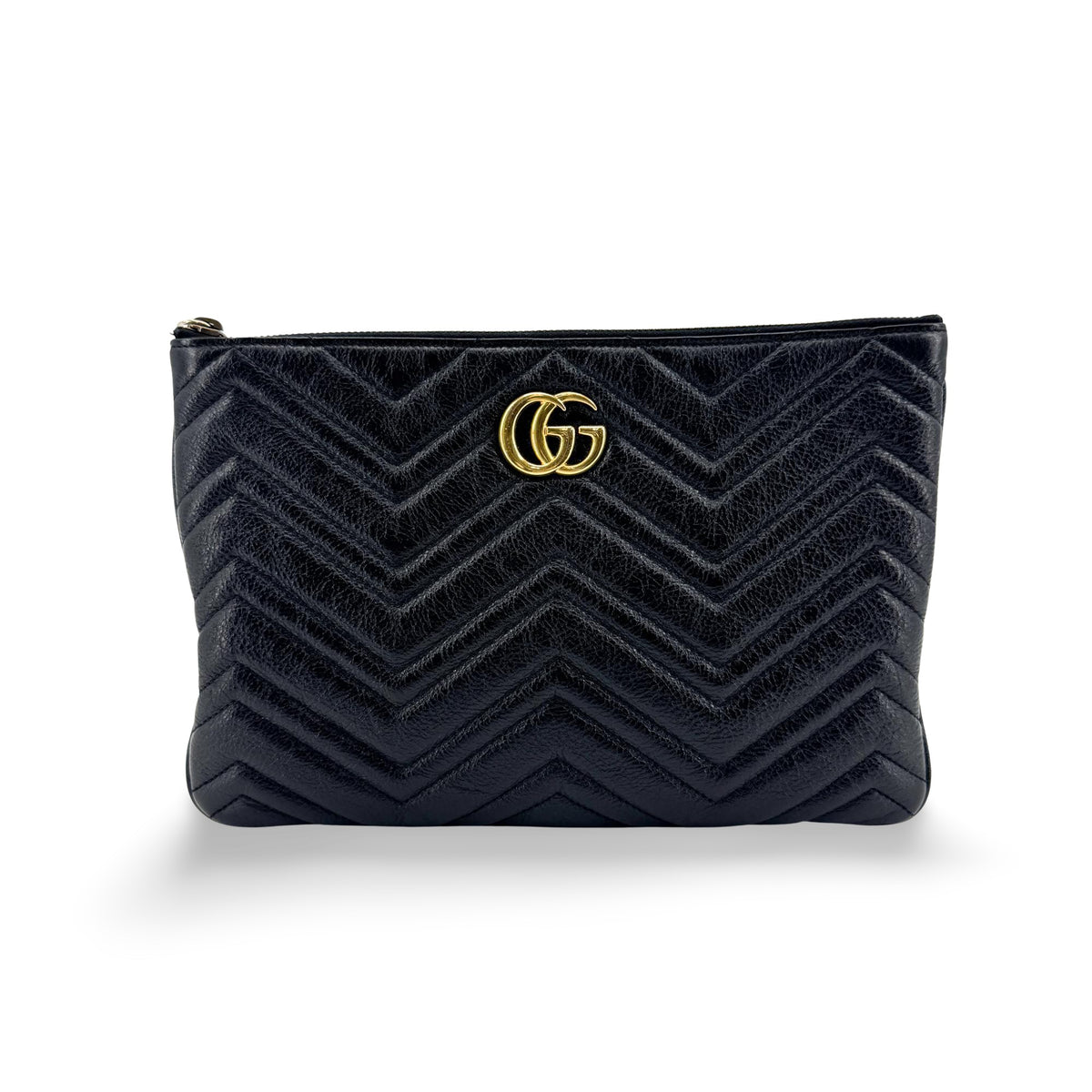 Gucci Gg Marmont Pouch Matelasse Leather Black Leather Clutche & Pouche Bag (Pre-Owned)
