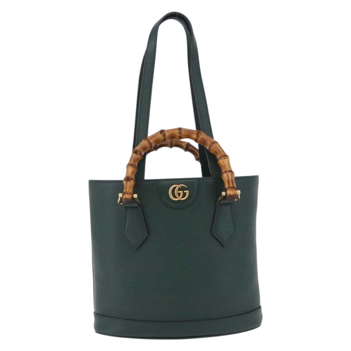 Gucci Diana Bamboo Handle Round Tote Leather Green Leather Tote Bag Bag (Pre-Owned)