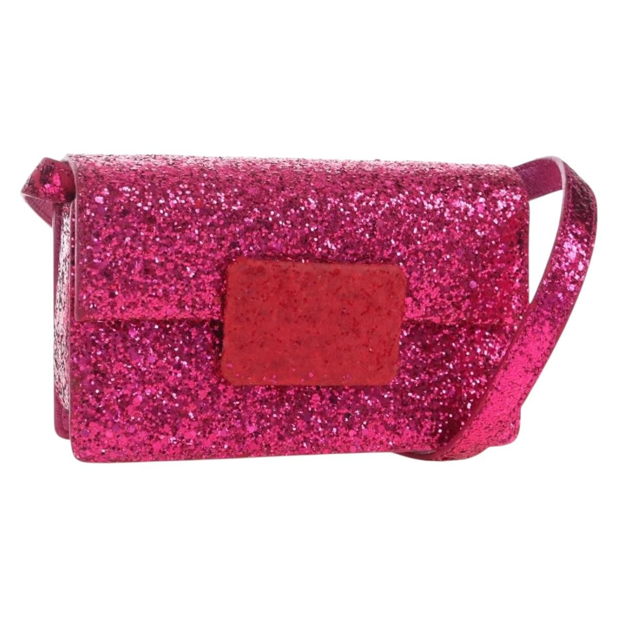 Saint Laurent Lulu Bunny Glitter Pink Leather Shoulder Bag Bag (Pre-Owned)