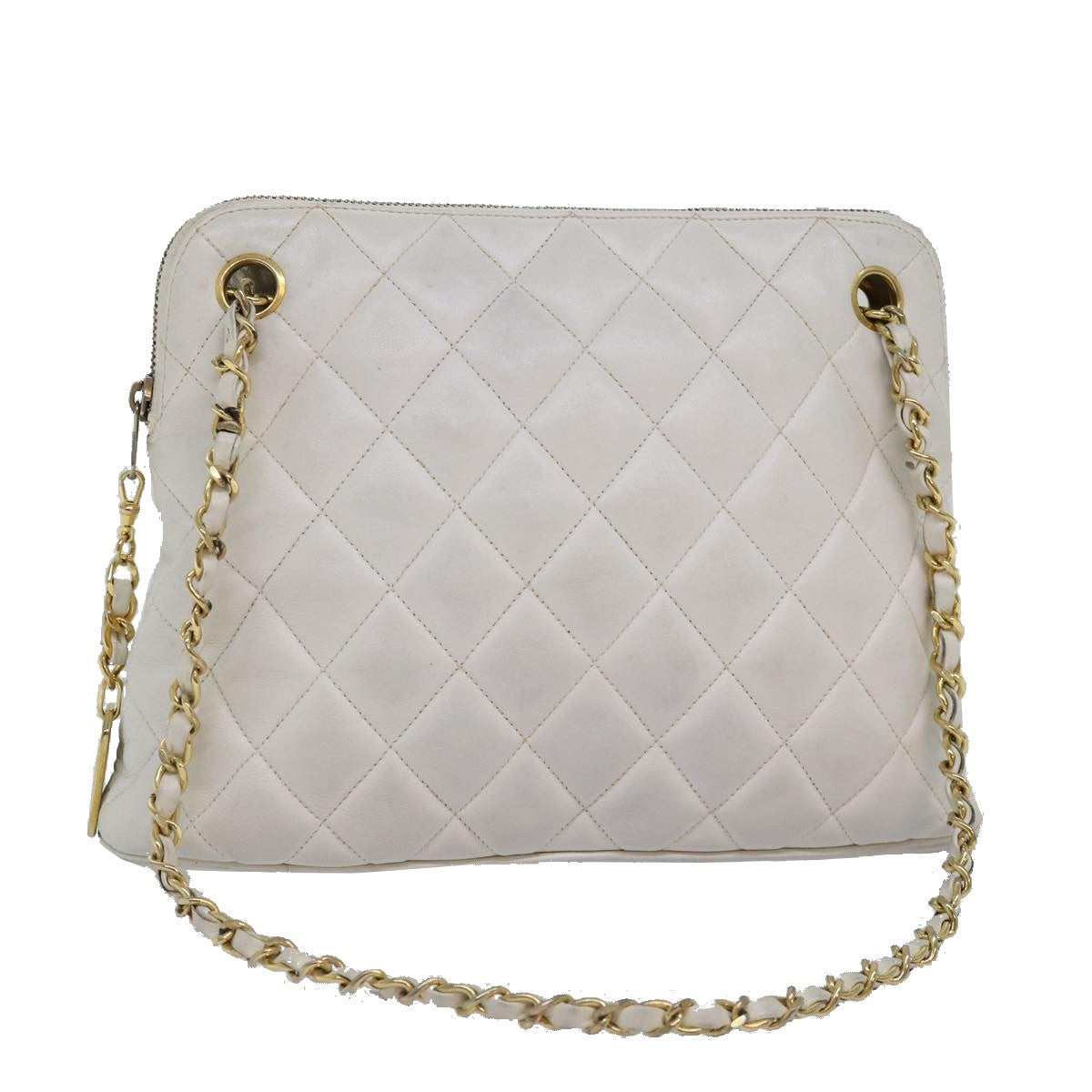 Chanel Vintage Zip Chain Quilted Caviar White Leather Shoulder Bag Bag (Pre-Owned)
