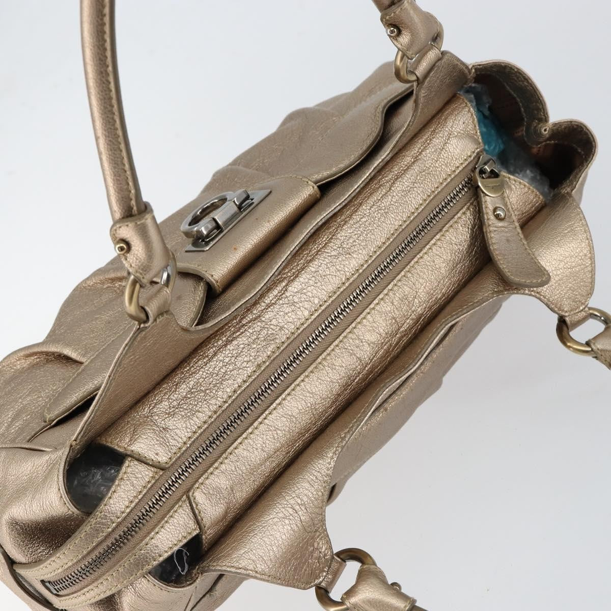 Salvatore Ferragamo Gancini Tote Leather Gold Leather Tote Bag Bag (Pre-Owned)