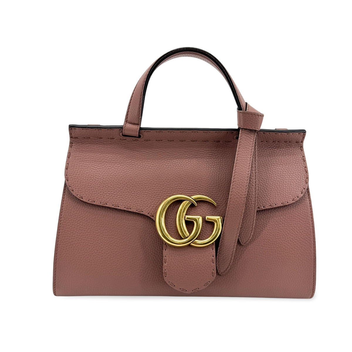Gucci Gg Marmont Top Handle Leather Pink Leather Handbag (Pre-Owned)