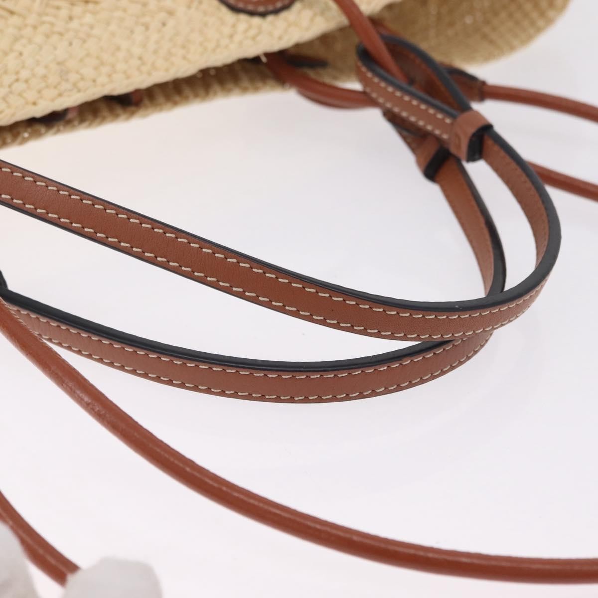 Loewe Anagram Basket Raffia Beige Wood Tote Bag Bag (Pre-Owned)