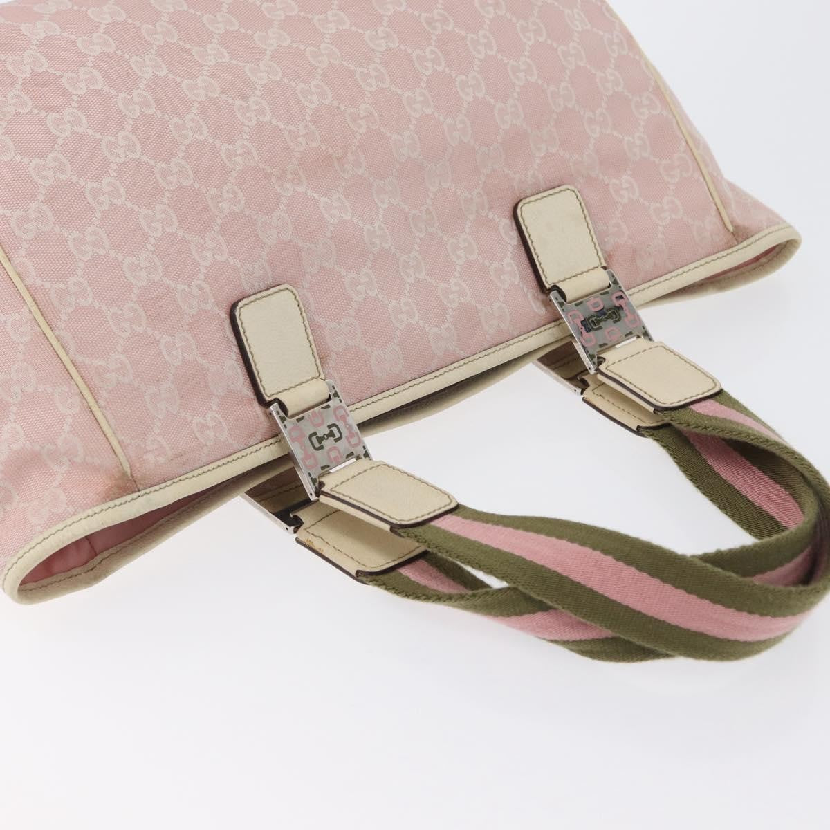Gucci Web Handle Buckle Tote Gg Canvas And Leather Pink Canvas Tote Bag Bag (Pre-Owned)