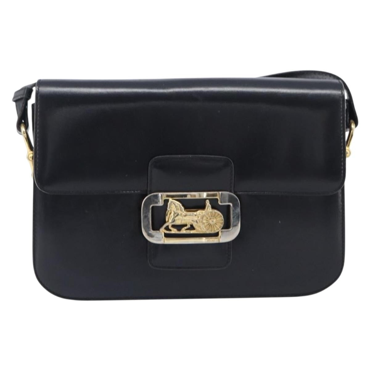 Celine Horse Carriage Leather Black Leather Shoulder Bag Bag (Pre-Owned)