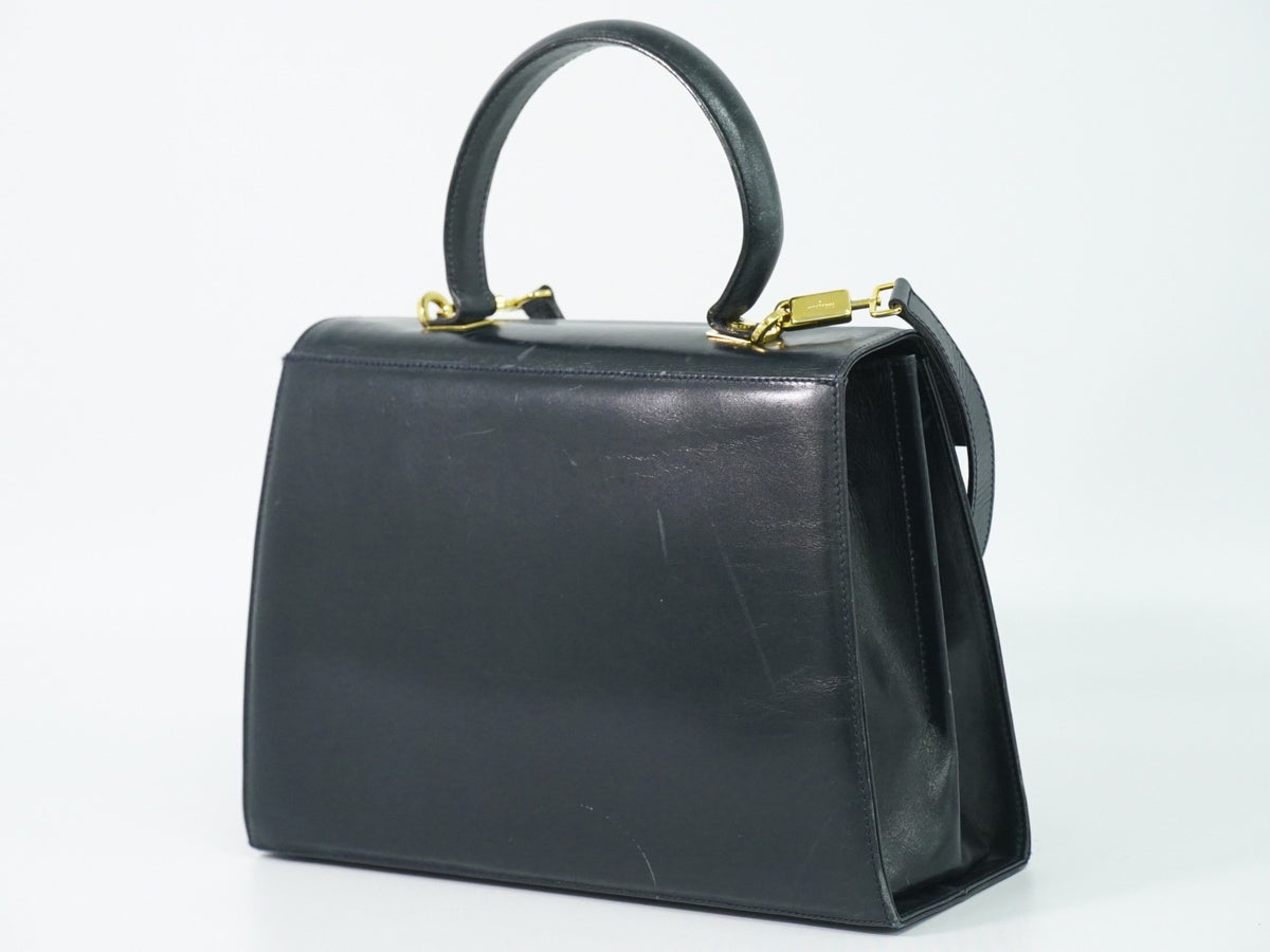 Salvatore Ferragamo Convertible Top Handle Leather Navy Leather Handbag (Pre-Owned)