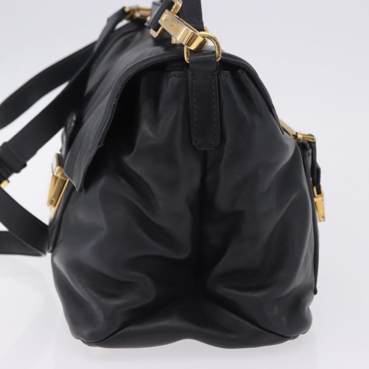 Miu Miu Convertible Flap Top Handle Vitello Soft Black Leather Handbag (Pre-Owned)