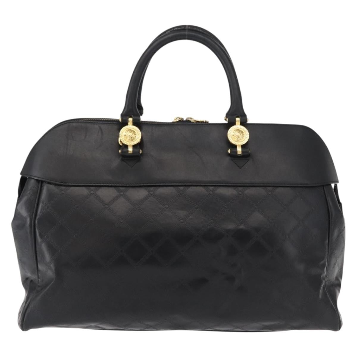 Versace Vintage Sun Duffle Embossed Leather Yellow Leather Handbag (Pre-Owned)