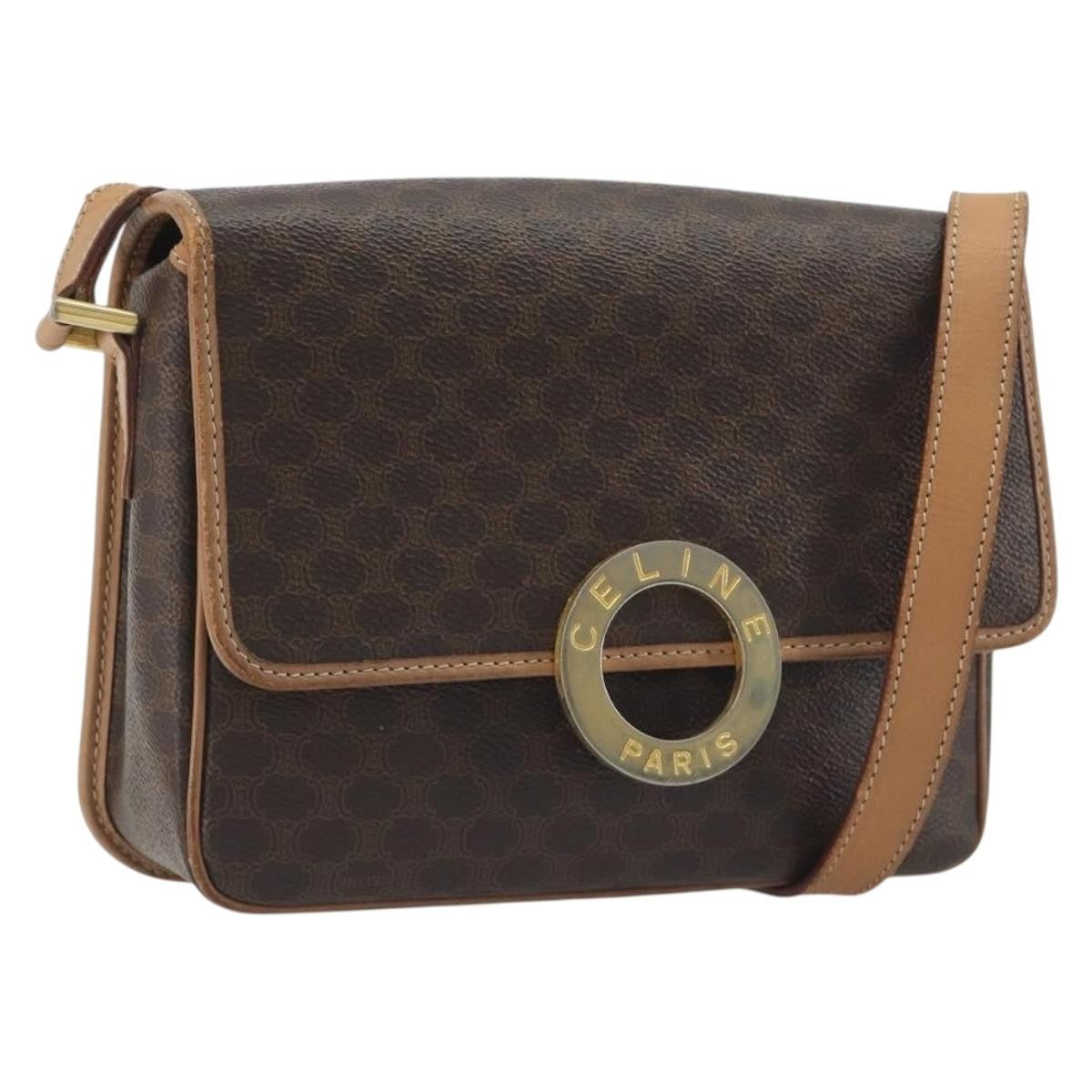 Celine Vintage Macadam Circle Logo Canvas And Leather Brown Canvas Shoulder Bag Bag (Pre-Owned)
