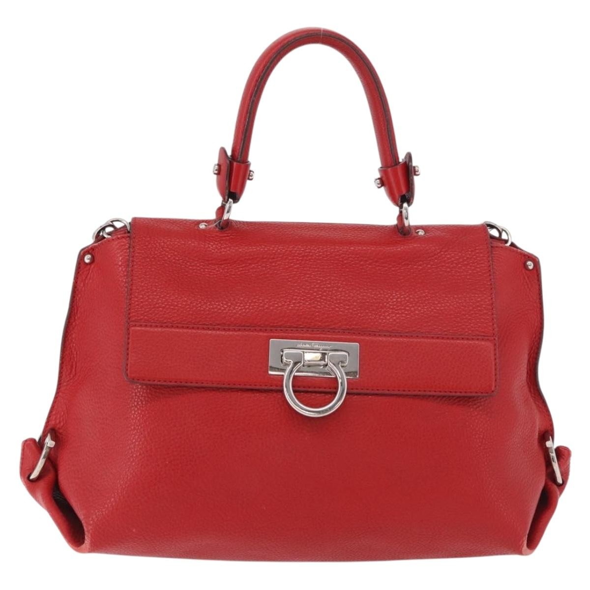 Salvatore Ferragamo Sofia Satchel Grainy Leather Red Leather Handbag (Pre-Owned)