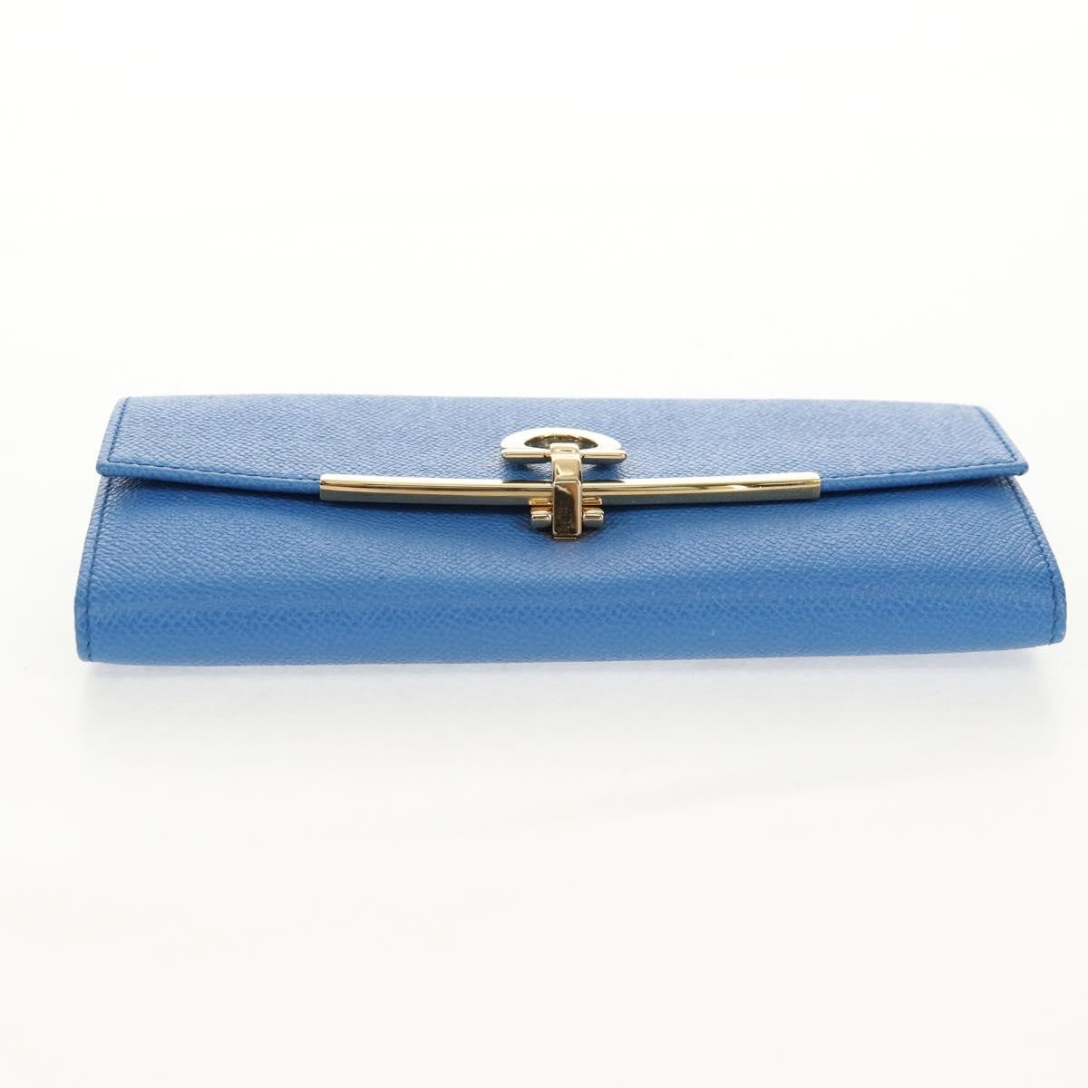Salvatore Ferragamo Gancini Flap Continental Leather Blue Leather Wallets Accessory (Pre-Owned)