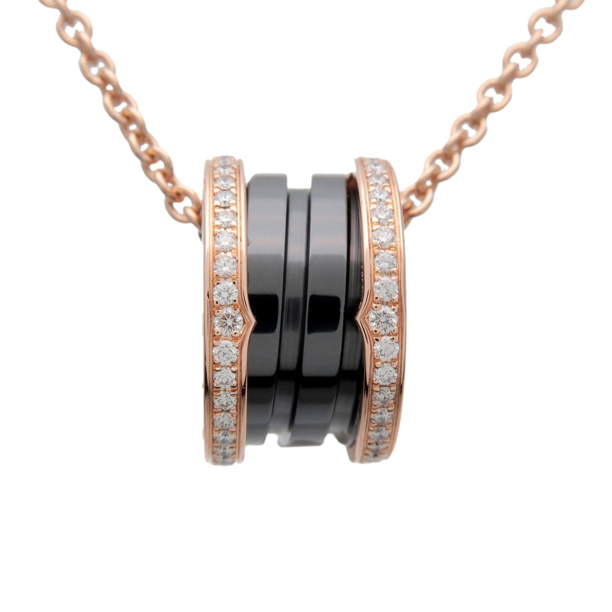 Bvlgari B.Zero1 Pendant 18K Rose Gold And Ceramic With Diamonds Pink Rose_Gold Necklace Jewelry (Pre-Owned)