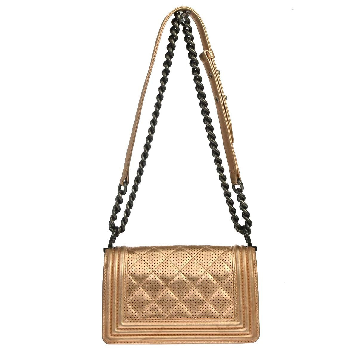 Chanel Boy Flap Quilted Perforated Lambskin Metallic Leather Shoulder Bag Bag (Pre-Owned)