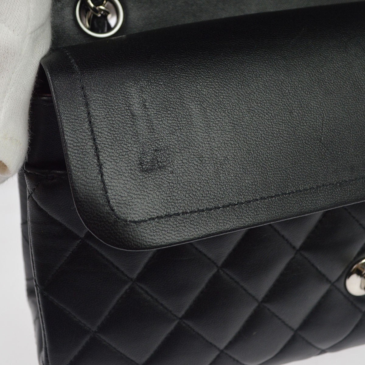 Chanel Classic Timeless Double Flap Quilted Lambskin Black Leather Handbag (Pre-Owned)