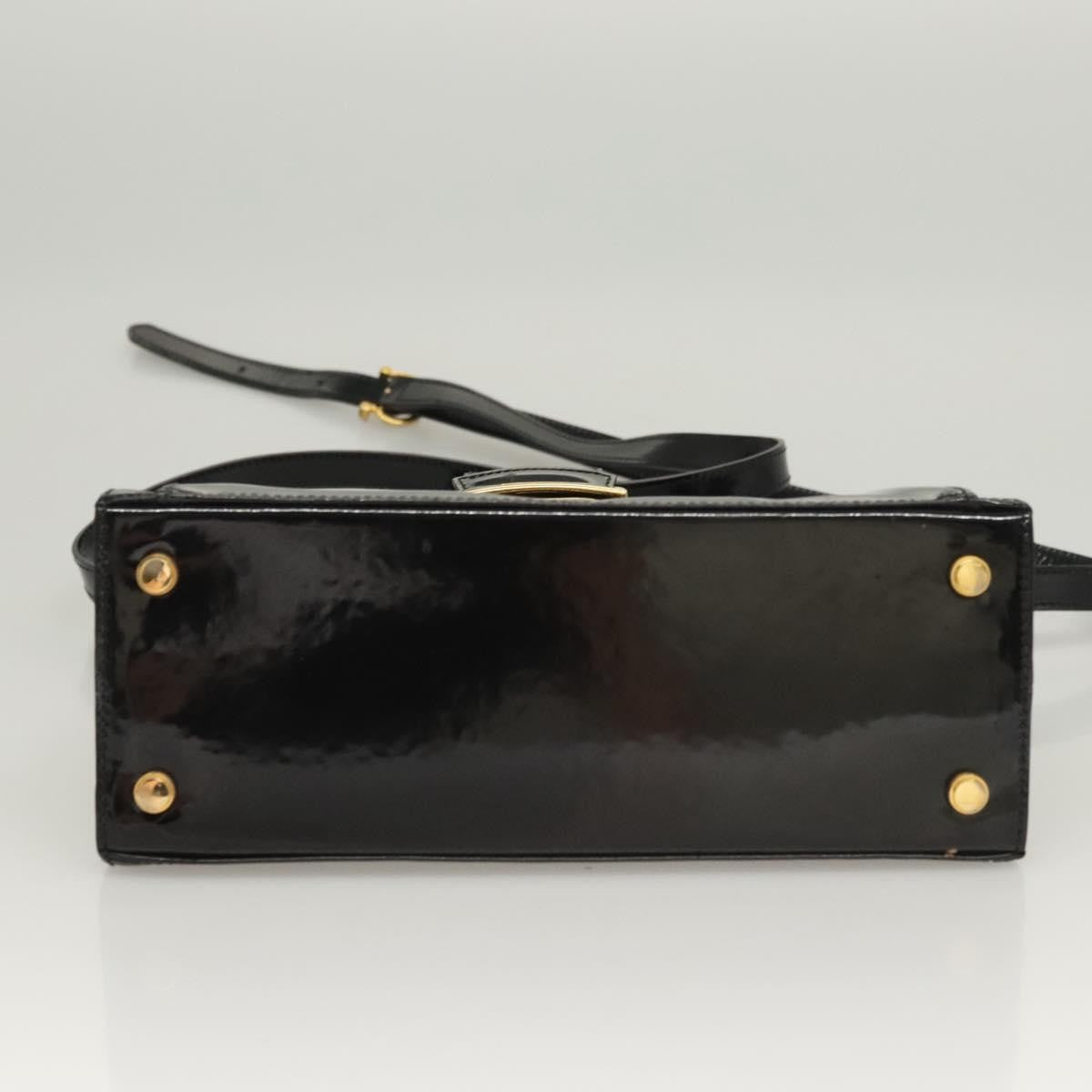 Salvatore Ferragamo Vintage Patent Leather Black Patent_Leather Handbag (Pre-Owned)