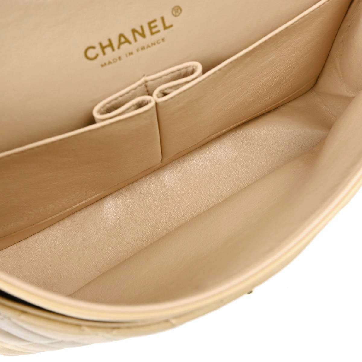 Chanel Classic Double Flap Quilted Lambskin Beige Leather Shoulder Bag Bag (Pre-Owned)