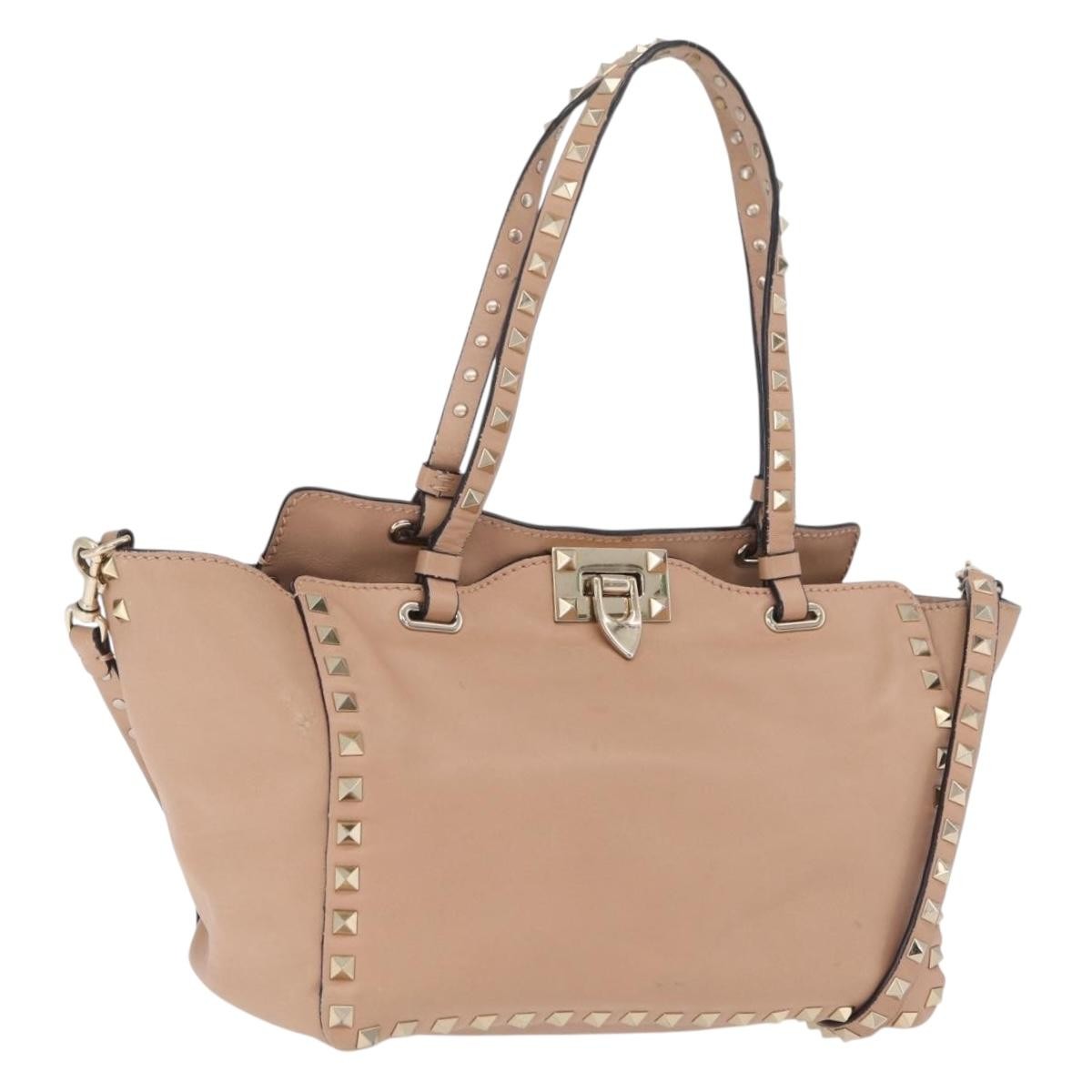 Valentino Garavani Rockstud Soft Leather Beige Leather Tote Bag Bag (Pre-Owned)