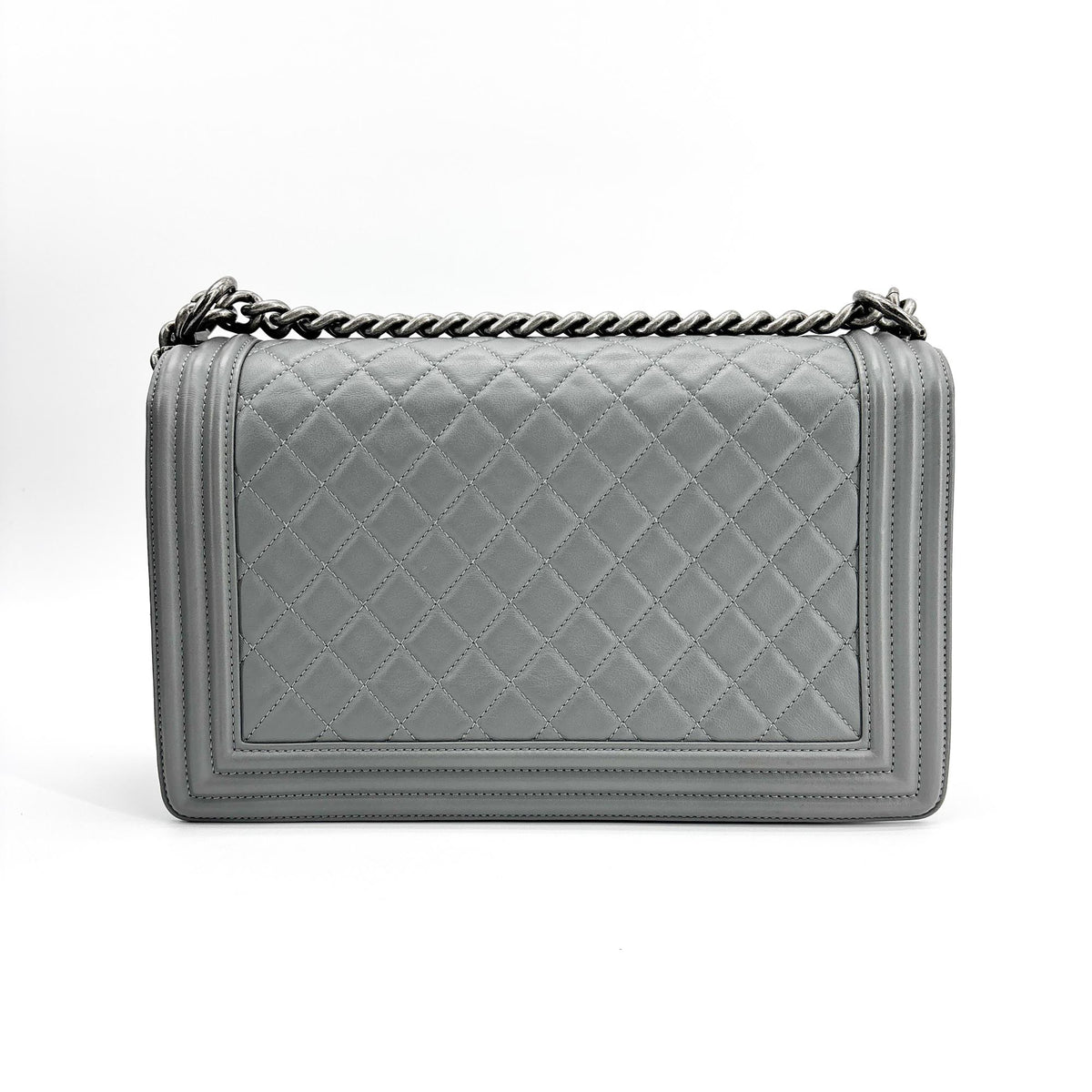 Chanel Boy Flap Bag Quilted Calfskin Gray Leather Handbag (Pre-Owned)